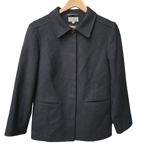 L.L. Bean Women Classic Old Money  Staple Black Wool Cashmere Coat 8P USA Made - Picture 1 of 10